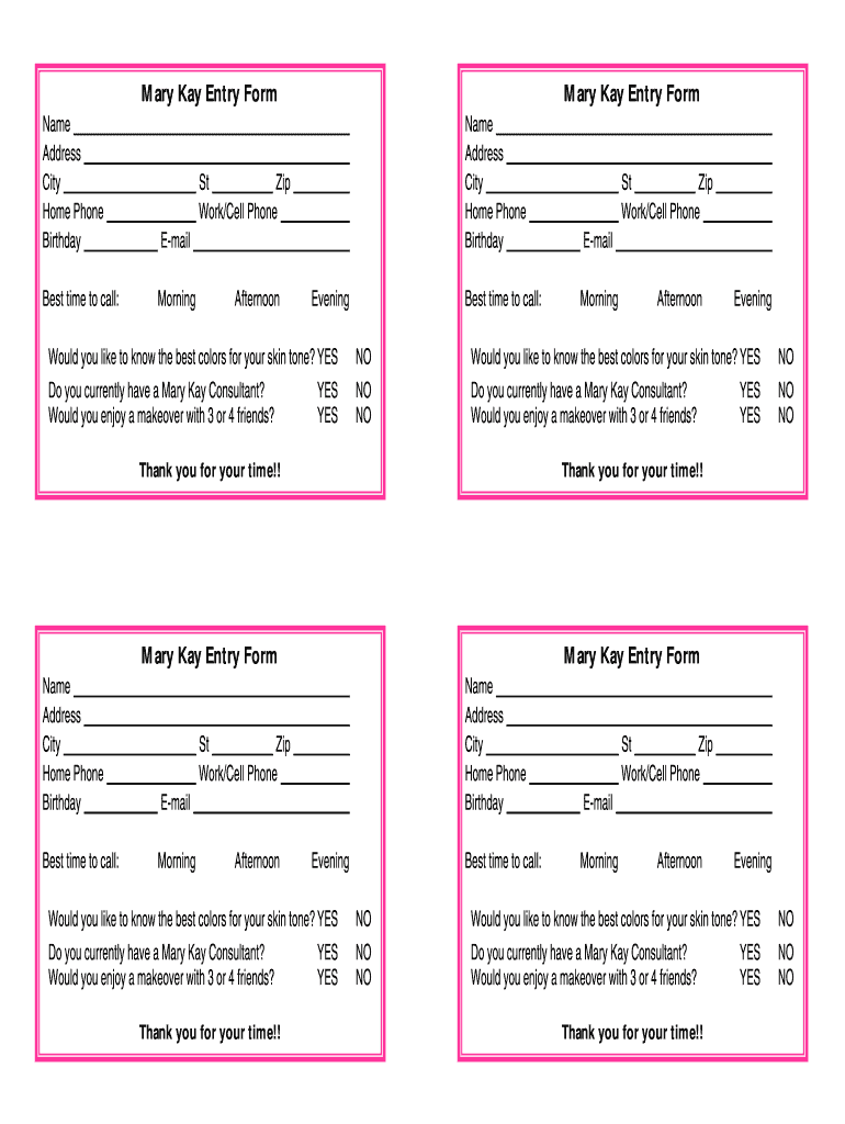 Mary Kay Entry Forms