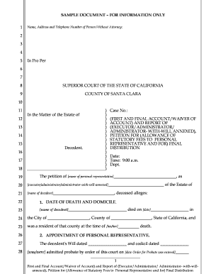 Sample Petition for Final Distribution California  Form