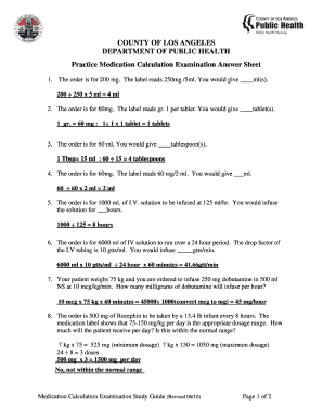 Dosage Calculation Practice Problems with Answers PDF  Form