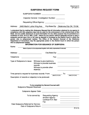 Oklahoma Subpoena Form