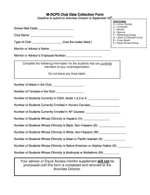 M Dcps Club Data Collection Form