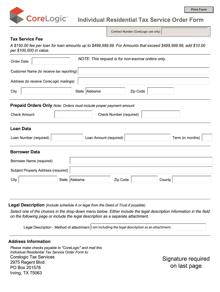 Individual Residential Tax Service Order Form CoreLogic
