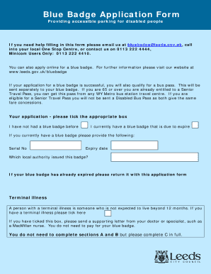 Blue Badge Application Leeds  Form
