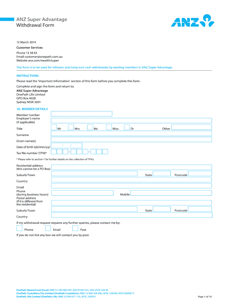  Anz Super Withdrawal 2014