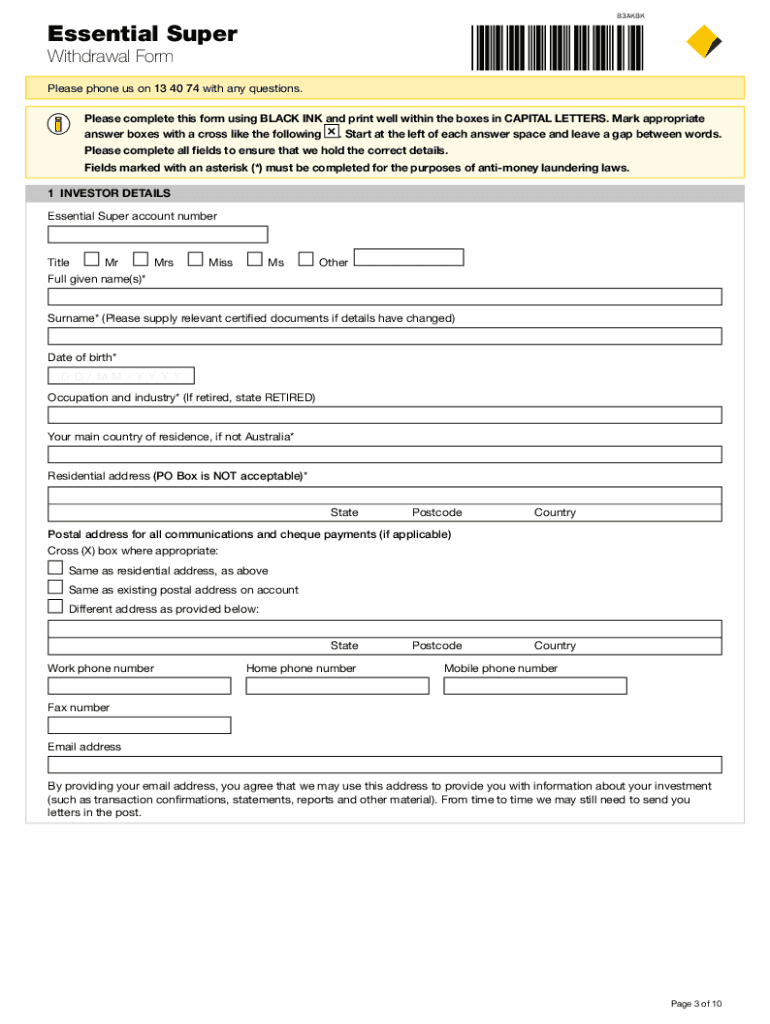  Essential Super Withdrawal Form 2013-2024