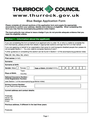 Thurrock Council Blue Badge Renewal  Form