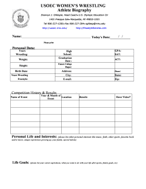 Military Bio Template Fill in Blank  Form
