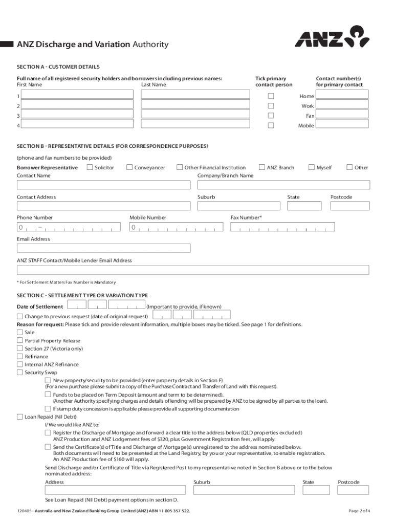 Anz Discharge Authority  Form