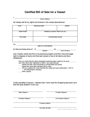 Certified Bill of Sale  Form