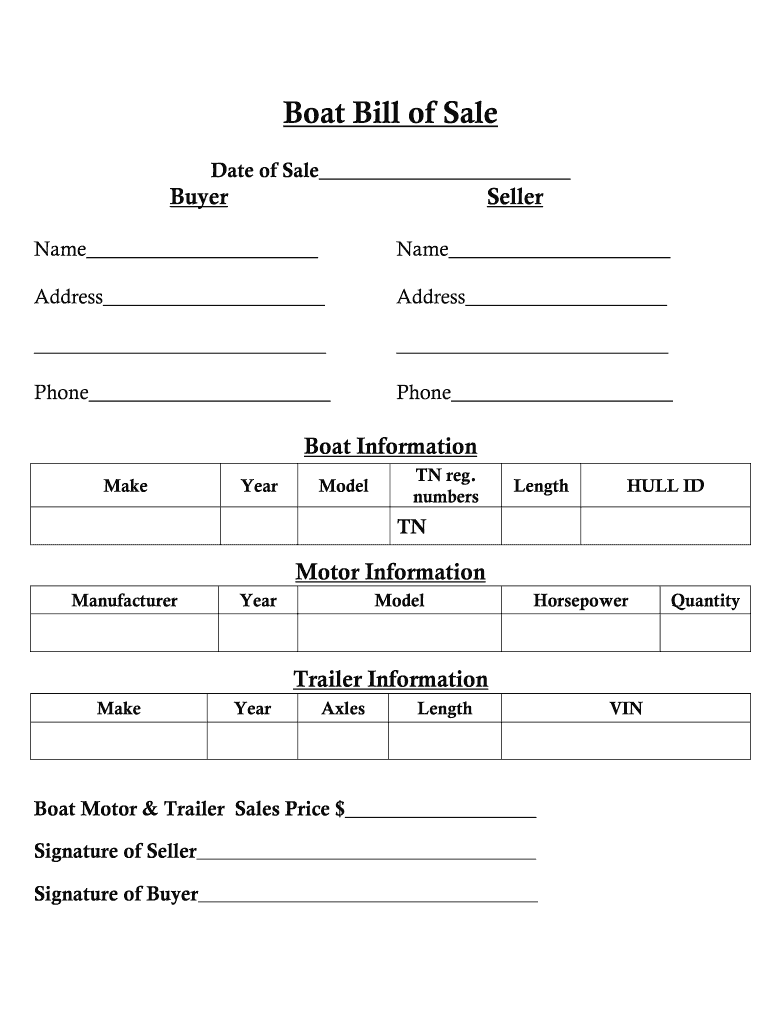 Tennessee Boat Bill of Sale Template PDF  Form