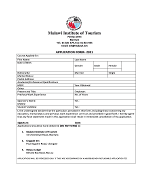 Malawi Institute of Tourism  Form