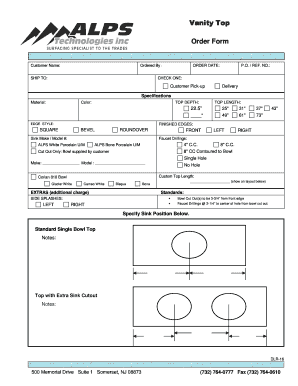 Vanity Top Vanity Top Order Form