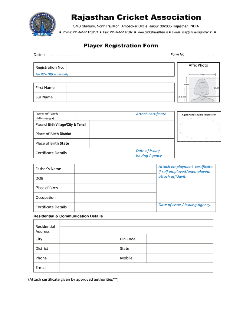 Rajasthan Cricket Association  Form