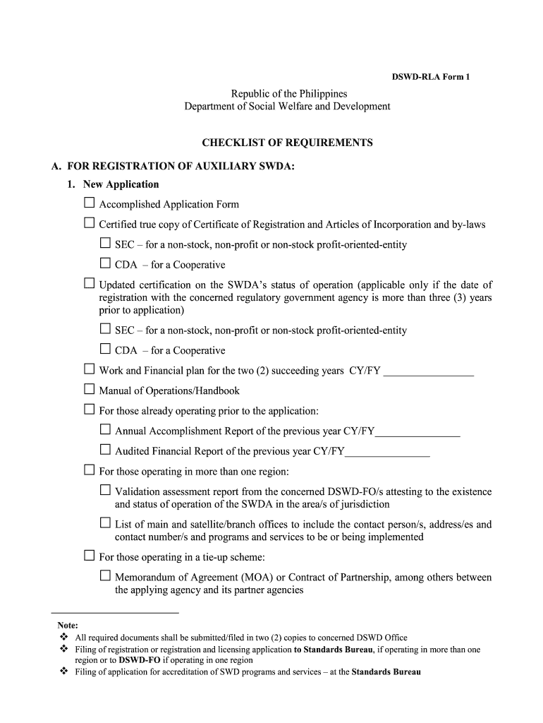 Dswd Application Form for Registration