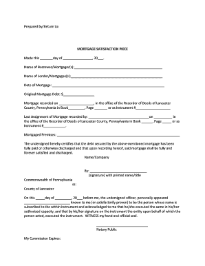 Mortgage Satisfaction Piece  Form