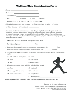 Walking Club Registration Form