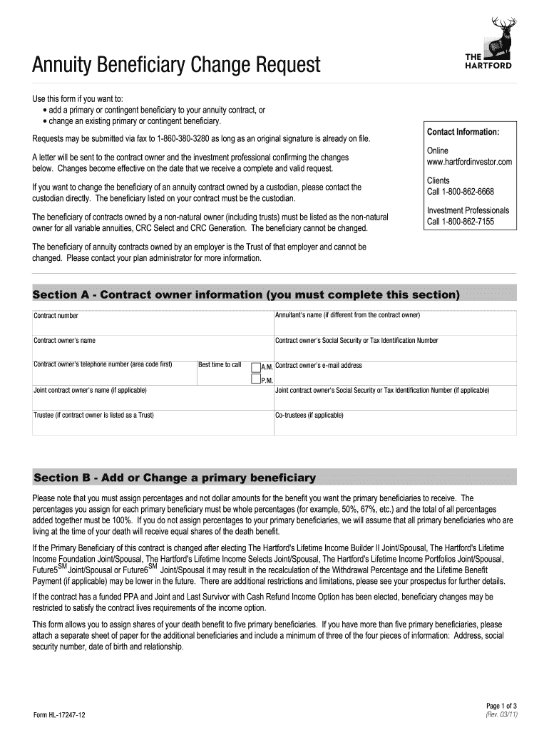  Annuity Beneficiary Change Request  Benefit Concepts 2011