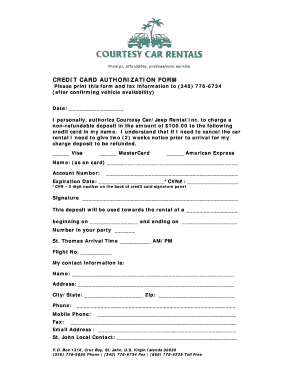 CREDIT CARD AUTHORIZATION FORM Courtesy Car Rental