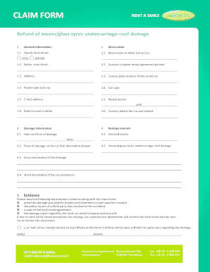 CLAIM FORM Sunny Cars Sunnycars