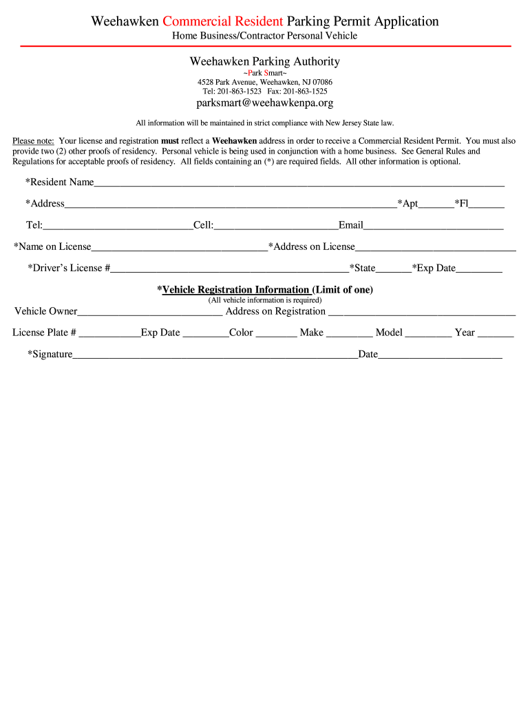 Weehawken Parking Authority  Form