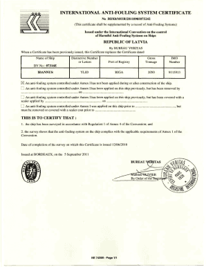 Antifouling Certificate  Form