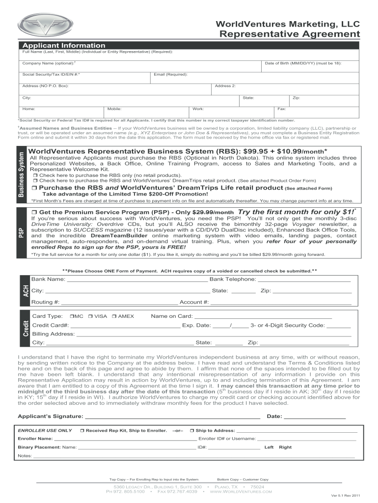 Get and Sign Worldventures Representative Agreement  Form