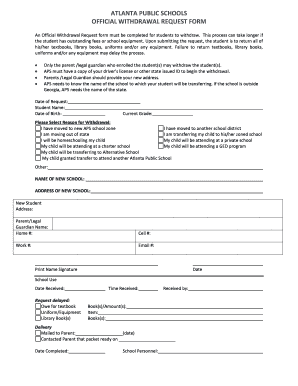 Student Withdrawal Form Sarah Smith Elementary