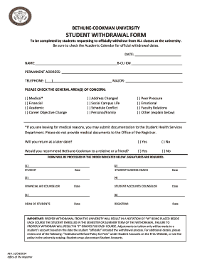 STUDENT WITHDRAWAL FORM Bethune Cookman University Cookman