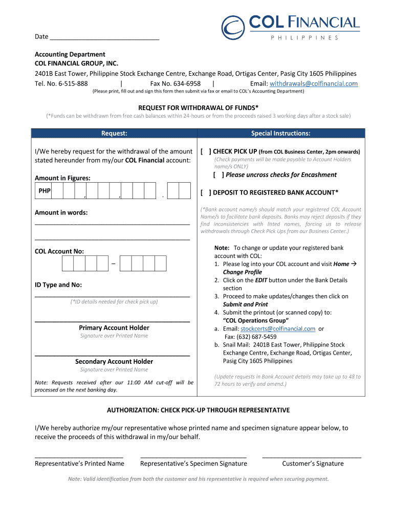 Col Financial Withdrawal  Form