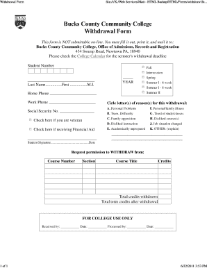 Bucks County Withdrawal  Form