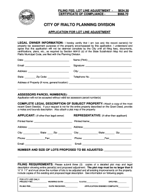 Lot Line Adjustment Permit Application City of Rialto Rialtoca  Form