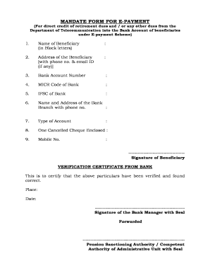 Bank Mandate Form in Word Format