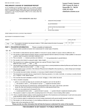 Preliminary Change of Ownership Report Lassen County, California Lassencounty  Form