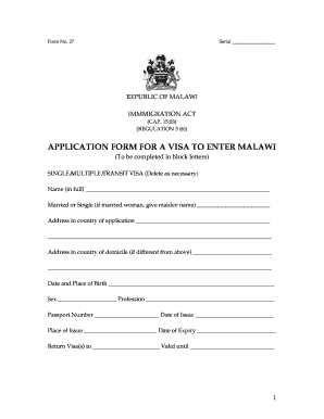 Malawi Immigration Application Form Download
