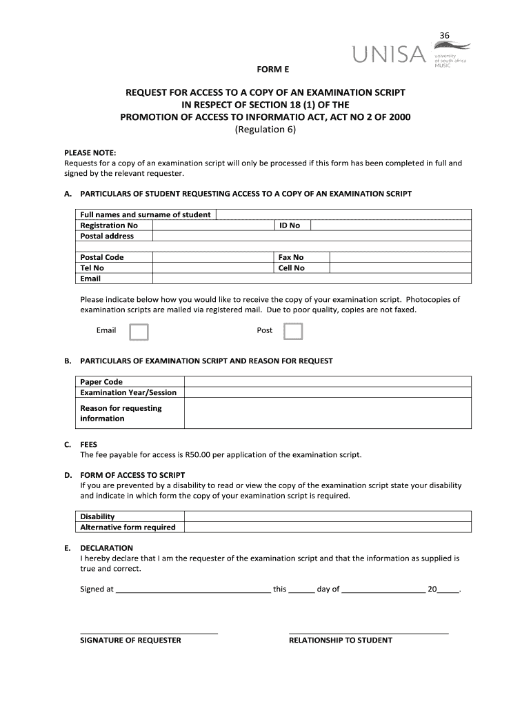 Unisa Remark  Form