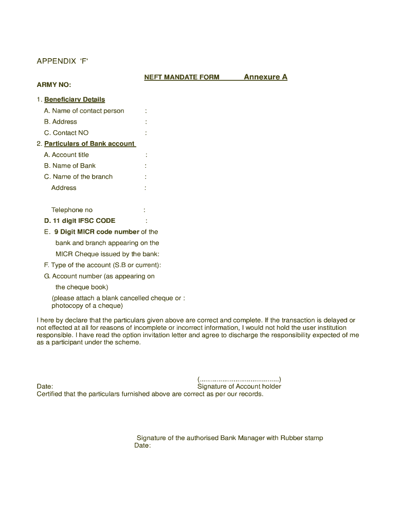 Neft Mandate Form