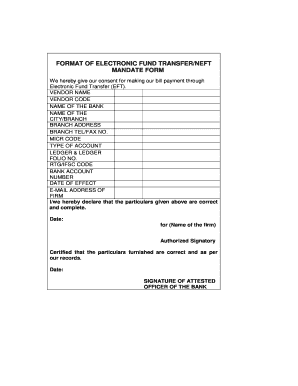 Neft Mandate Form