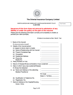 Oriental Insurance Mediclaim Form