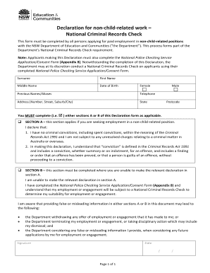 Declaration for Non Child Related Work National Criminal Records  Form