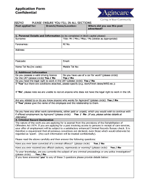 Agincare Application Form