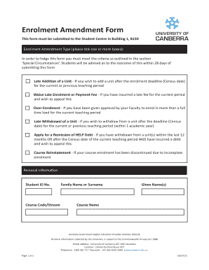 Enrolment Amendment Form University of Canberra Canberra Edu