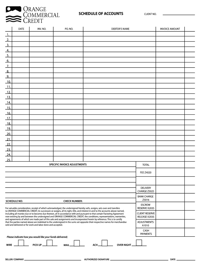 SCHEDULE of ACCOUNTS CLIENT NO  Orange Commercial Credit  Form