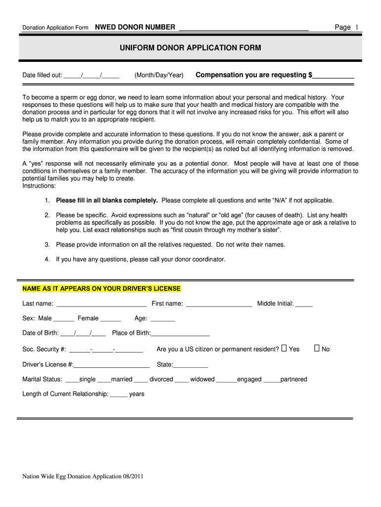  Sperm Donor Application Form 2011-2024