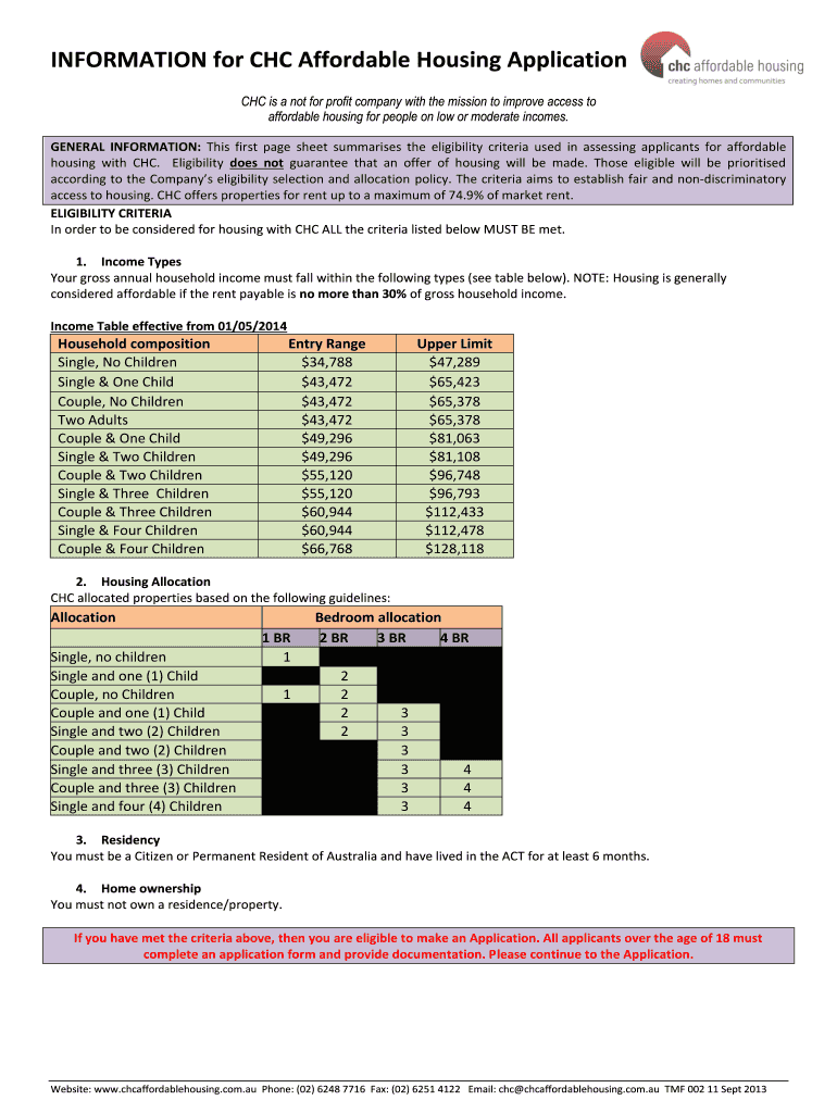 Application Form CHC Affordable Housing