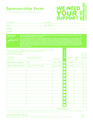 Macmillan Sponsor Form