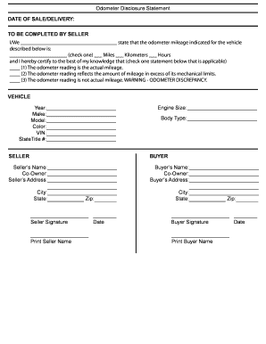 Odometer Disclosure Statement to BE COMPLETED by SELLER  Form