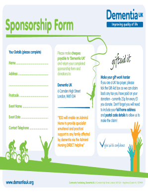 Dementia Uk Sponsorship Form