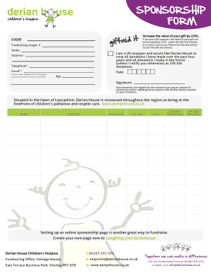  SPONSORSHIP FORM Derian House Childrens Hospice Derianhouse Co 2013-2024