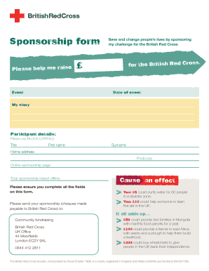 British Red Cross Sponsorship Form