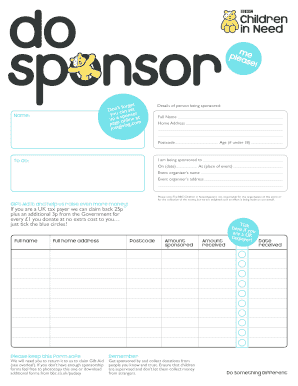 Children in Need Sponsor Form 2008